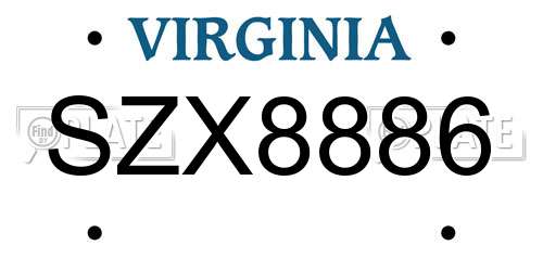 SZX8886 Virginia License Plate