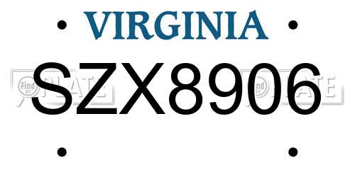 SZX8906 Virginia License Plate