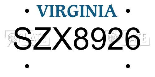 SZX8926 Virginia License Plate
