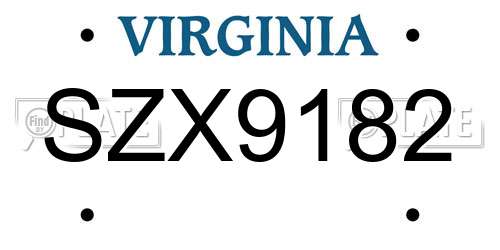 SZX9182 Virginia License Plate