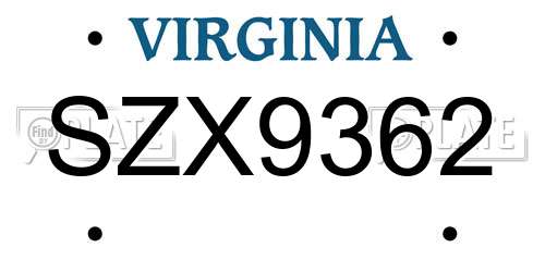 SZX9362 Virginia License Plate
