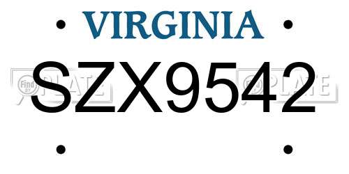 SZX9542 Virginia License Plate