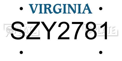 SZY2781 Virginia License Plate