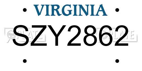 SZY2862 Virginia License Plate