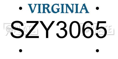 SZY3065 Virginia License Plate