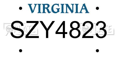 SZY4823 Virginia License Plate