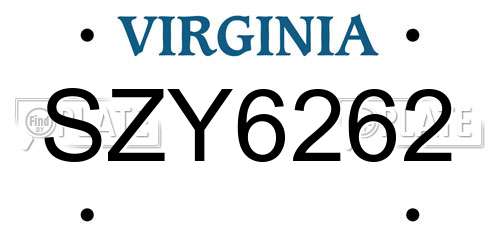 SZY6262 Virginia License Plate
