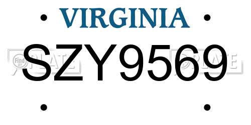 SZY9569 Virginia License Plate