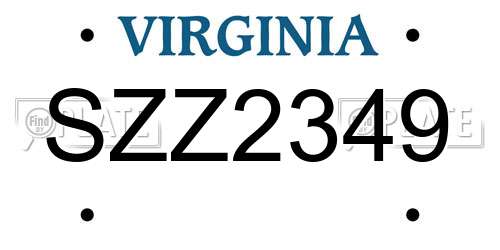 SZZ2349 Virginia License Plate