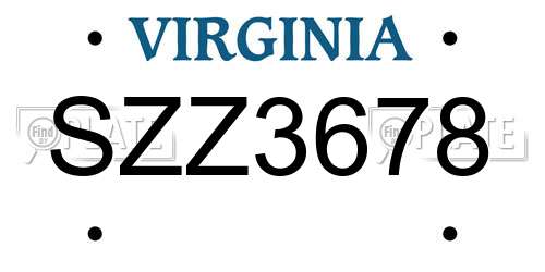 SZZ3678 Virginia License Plate