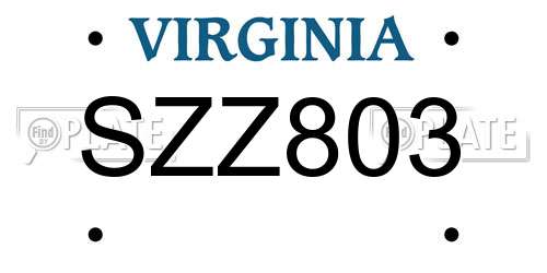 SZZ803 Virginia License Plate