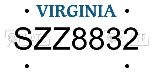 SZZ8832 Virginia License Plate