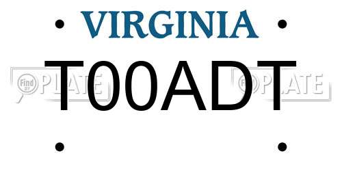 T00ADT Virginia License Plate