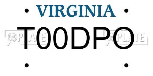 T00DPO Virginia License Plate
