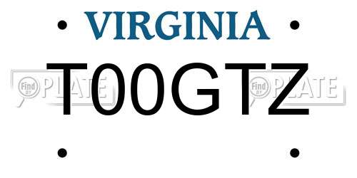 T00GTZ Virginia License Plate