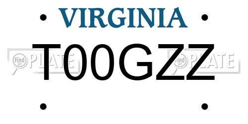 T00GZZ Virginia License Plate