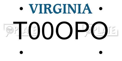 T00OPO Virginia License Plate