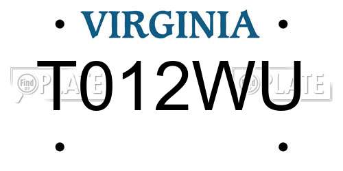 T012WU Virginia License Plate