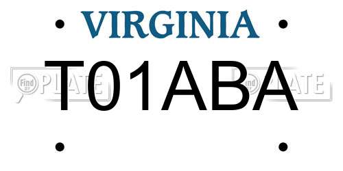 T01ABA Virginia License Plate