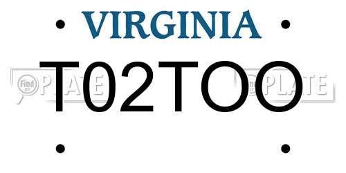 T02TOO Virginia License Plate