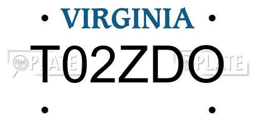 T02ZDO Virginia License Plate