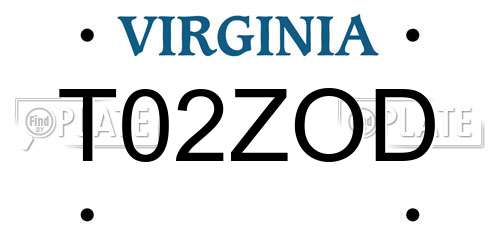 T02ZOD Virginia License Plate
