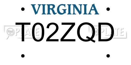 T02ZQD Virginia License Plate