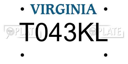 T043KL Virginia License Plate