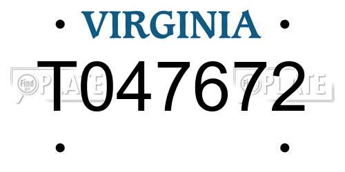 T047672 Virginia License Plate