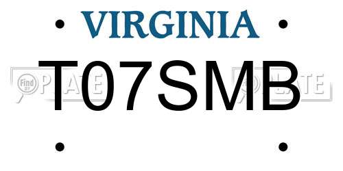 T07SMB Virginia License Plate