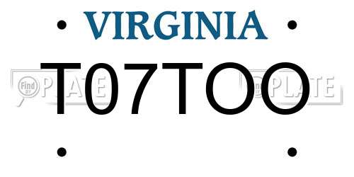 T07TOO Virginia License Plate