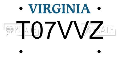 T07VVZ Virginia License Plate