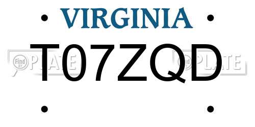 T07ZQD Virginia License Plate