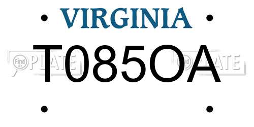T085OA Virginia License Plate