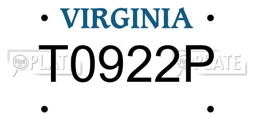 T0922P Virginia License Plate