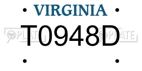 T0948D Virginia License Plate