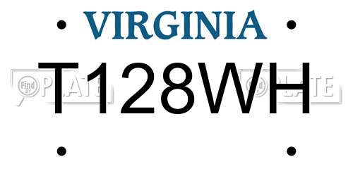 T128WH Virginia License Plate