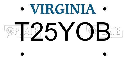 T25YOB Virginia License Plate