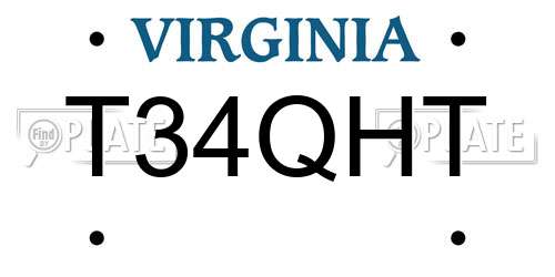 T34QHT Virginia License Plate