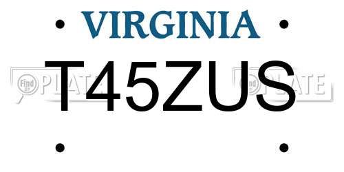 T45ZUS Virginia License Plate