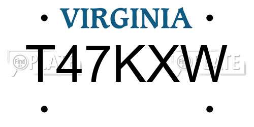 T47KXW Virginia License Plate