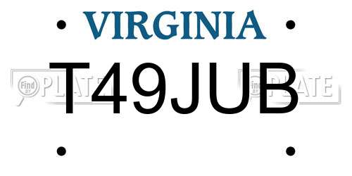 T49JUB Virginia License Plate