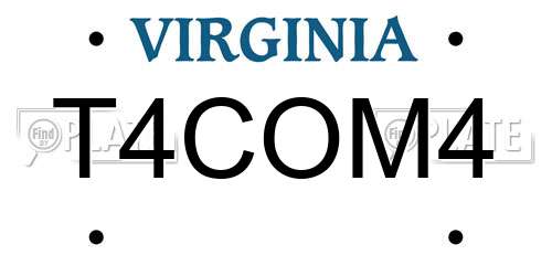 T4COM4 Virginia License Plate