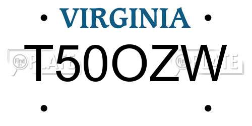 T50OZW Virginia License Plate