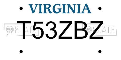 T53ZBZ Virginia License Plate