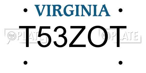 T53ZOT Virginia License Plate