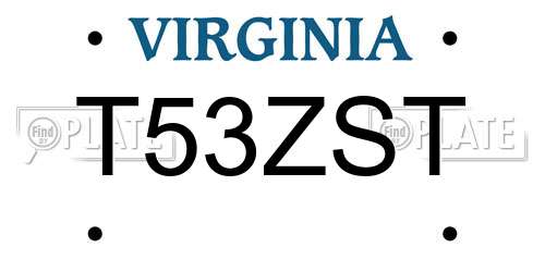T53ZST Virginia License Plate