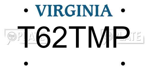T62TMP Virginia License Plate