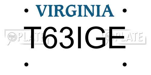 T63IGE Virginia License Plate