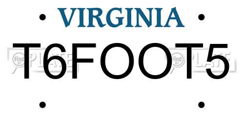 T6FOOT5 Virginia License Plate